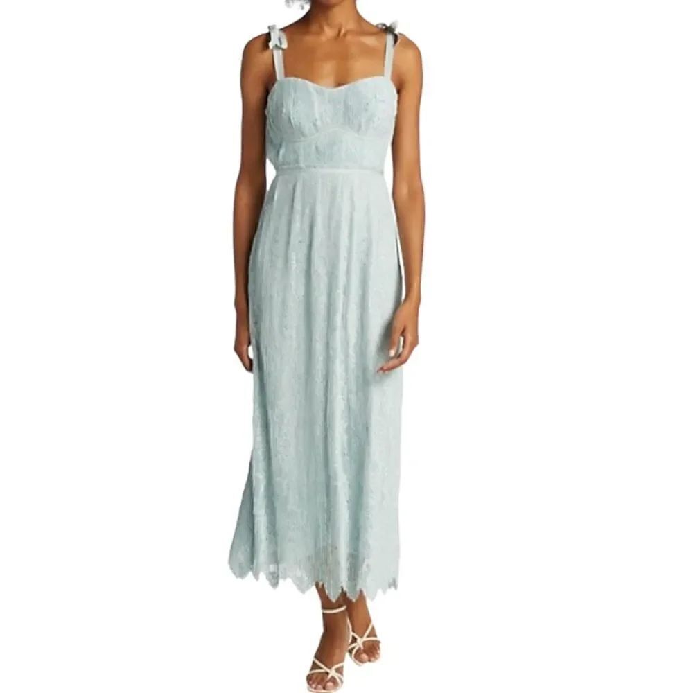 Jonathan Simkhai Bonnie Silk & Lace Plisse Bustier Midi-Dress 10 NWT